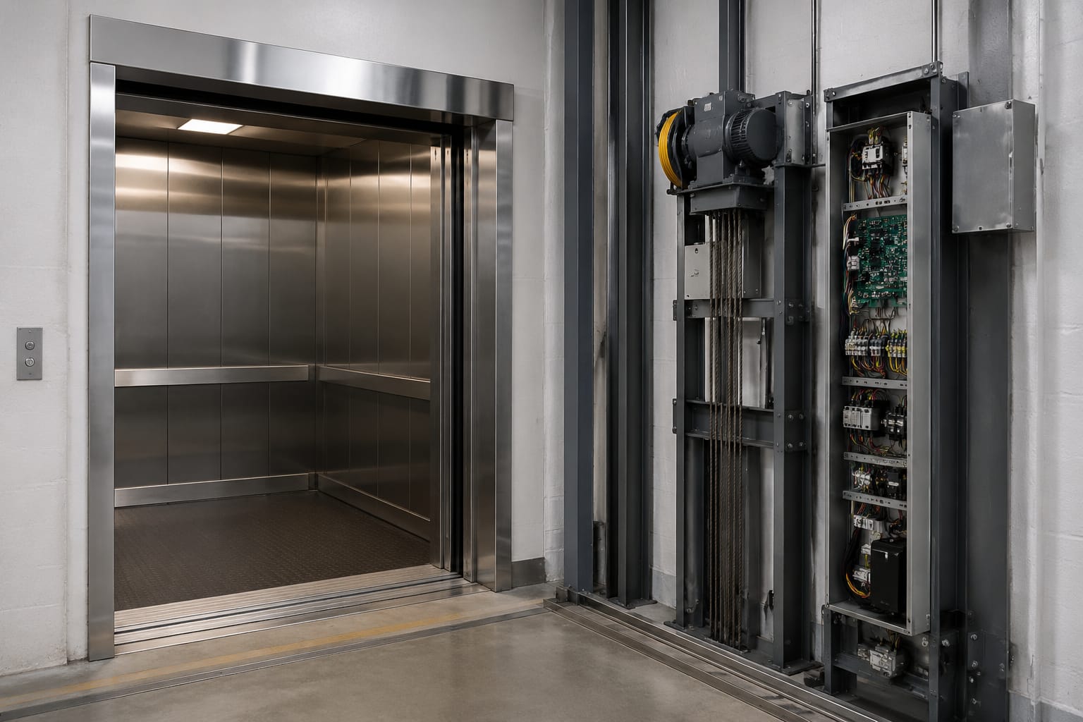 Peças para elevador de carga: portas, travas e comandos